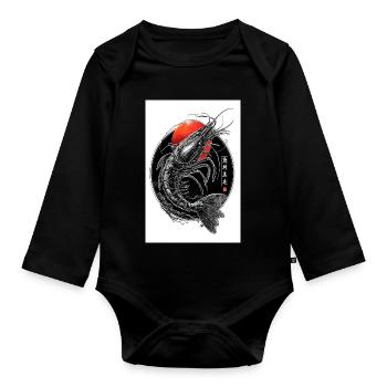 Crimson Ink Shrimp in Circle - Organic Longsleeve Baby Bodysuit - black - Front