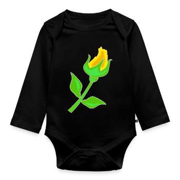 Rose in Yellow - Organic Longsleeve Baby Bodysuit - black - Front