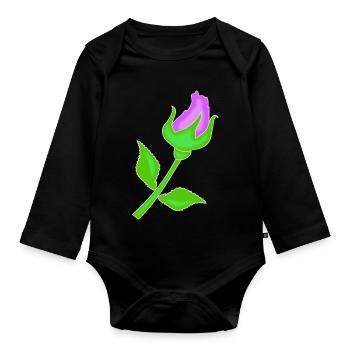 Rose dans une teinte violette - Body Bébé bio manches longues - noir - Devant
