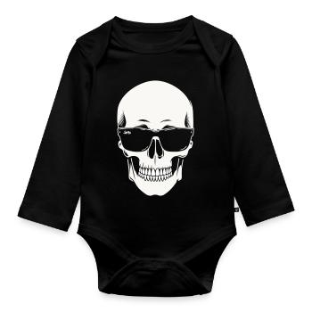 Skeleton with sunglasses in black and white vector - Organic Longsleeve Baby Bodysuit - black - Front