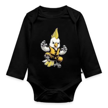 Kakadu-Kung-Fu - Baby Bio-Langarm-Body - Schwarz - Vorne