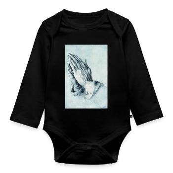 Hommage Dürers « Mains priantes » avec 6 doigts Slop - Body Bébé bio manches longues - noir - Devant
