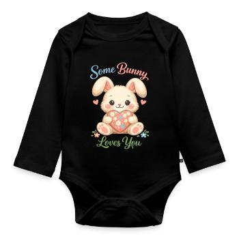 Süßer Osterhase mit buntem Ei  - Baby Bio-Langarm-Body - Schwarz - Vorne