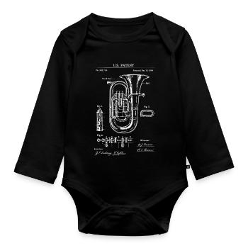 Vintage Tuba Patent-Bauplan - Baby Bio-Langarm-Body - Schwarz - Vorne