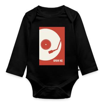 Spin Me – Poster vinyle rétro pour platine - Body Bébé bio manches longues - noir - Devant