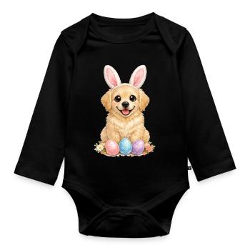 Golden Retriever Goldie Easter Bunny Ears - Organic Longsleeve Baby Bodysuit - black - Front