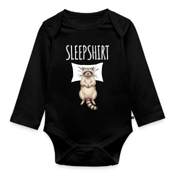 Raccoon Sleep Shirt - Organic Longsleeve Baby Bodysuit - black - Front