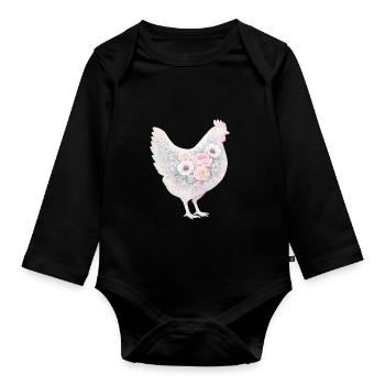 Peinture aquarelle de poule poule - Body Bébé bio manches longues - noir - Devant