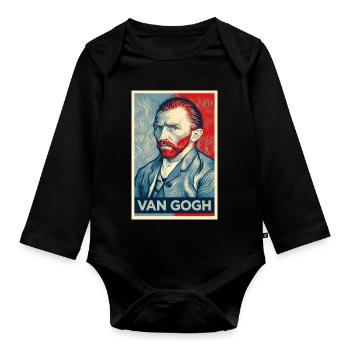 Van Gogh Pop Portrait Dual Tone - Baby Bio-Langarm-Body - Schwarz - Vorne