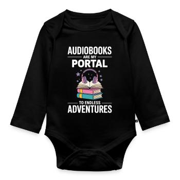 Les livres audio sont mon portail vers des aventures sans fin - Body Bébé bio manches longues - noir - Devant