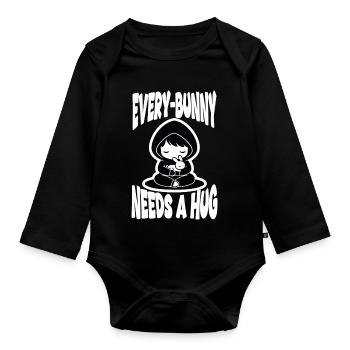 Kaninchen-Umarmung Jeder-Kaninchen-Manga niedlich - Baby Bio-Langarm-Body - Schwarz - Vorne