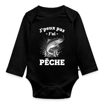 J'peux pas j'ai Pêche - Body Bébé bio manches longues - noir - Devant