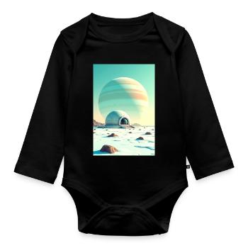 retro futuristic space landscapes 1960s aesthetic - Organic Longsleeve Baby Bodysuit - black - Front
