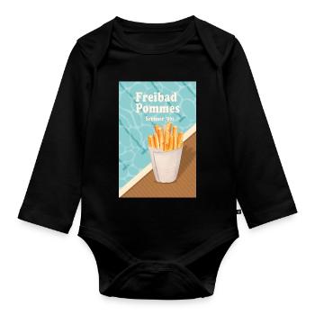 Freibad Pommes Sommer 90s Retro Design - Baby Bio-Langarm-Body - Schwarz - Vorne