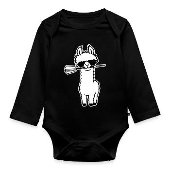 Cooles Lama Alpaka Sonnenbrille Dartpfeil Maul Süß - Baby Bio-Langarm-Body - Schwarz - Vorne