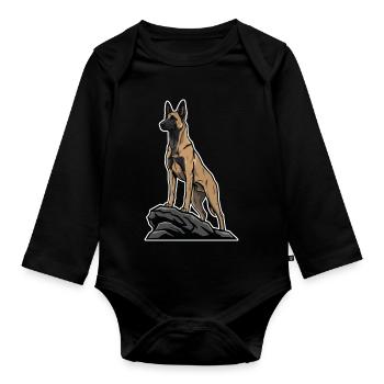 Chien Malinois Berger Belge sur Rocher Portrait - Body Bébé bio manches longues - noir - Devant