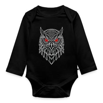 Hibou Grand-Duc Totem Yeux Rouges - Body Bébé bio manches longues - noir - Devant