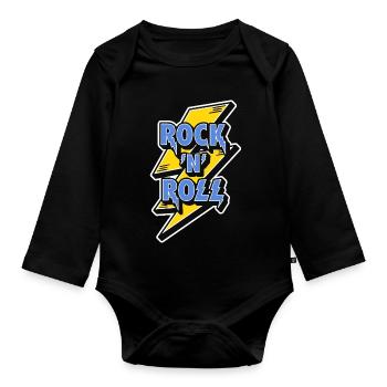 Rock 'N' Roll Logo with Lightning Bolt - Organic Longsleeve Baby Bodysuit - black - Front