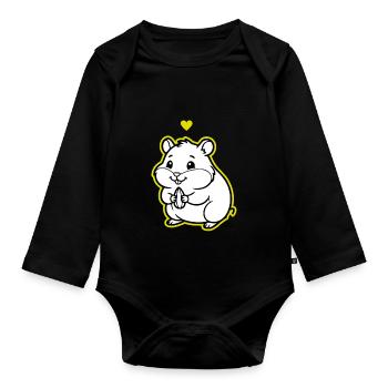 Arnold_the_Hamster - Organic Longsleeve Baby Bodysuit - black - Front