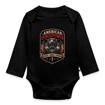 V8 Motor US-Car Horsepower Amerika Oldtimer - Baby Bio-Langarm-Body - Schwarz - Vorne