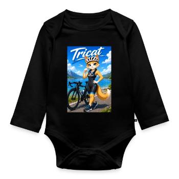 Tricat: Katze im Triathlon Outfit - Baby Bio-Langarm-Body - Schwarz - Vorne