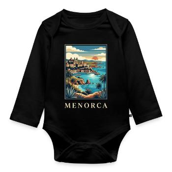 Menorca Cliffside Coast Poster Spain Travel Poster - Organic Longsleeve Baby Bodysuit - black - Front