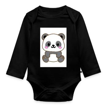 Kawaii Panda - Organic Longsleeve Baby Bodysuit - black - Front