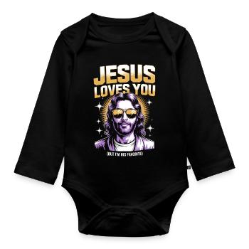 Jesus Loves You Favorite Tee - Organic Longsleeve Baby Bodysuit - black - Front