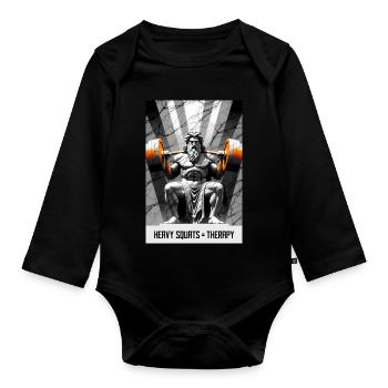 Squat Is My Therapy – Kniebeuge T-Shirt  - Baby Bio-Langarm-Body - Schwarz - Vorne