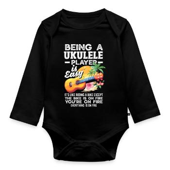 Être joueur de ukulélé, c’est facile, musicien drôle - Body Bébé bio manches longues - noir - Devant