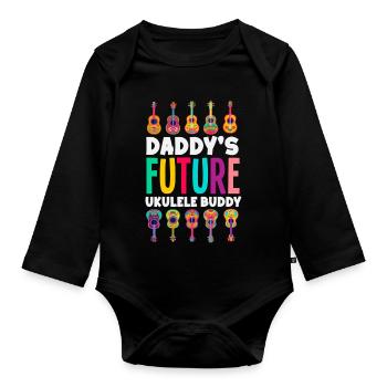 Future Ukulélé de Papa Musique hawaïenne drôle - Body Bébé bio manches longues - noir - Devant