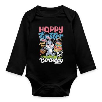 Joyeuse Pâques, douce chasse aux œufs du lapin, œufs de Pâques - Body Bébé bio manches longues - noir - Devant