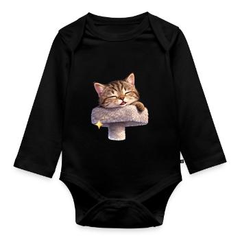 Chat satisfait sur un griffoir - Body Bébé bio manches longues - noir - Devant