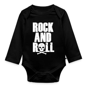 Rock and Roll Skull Typography - Organic Longsleeve Baby Bodysuit - black - Front