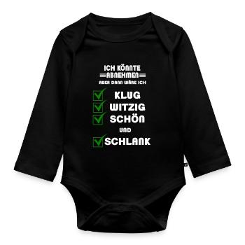 abnehmen witziger spruch - Baby Bio-Langarm-Body - Schwarz - Vorne