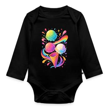 Buntes Eiscreme Motiv mit Regenbogen - Organic Longsleeve Baby Bodysuit - black - Front