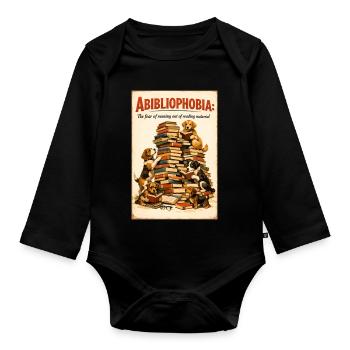 Abibliophobia: When dogs and stacks of books win - Organic Longsleeve Baby Bodysuit - black - Front