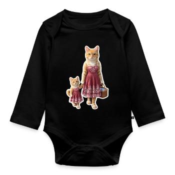 Ginger Cat Mom & Kitten Matching Dress | Whimsical - Organic Longsleeve Baby Bodysuit - black - Front
