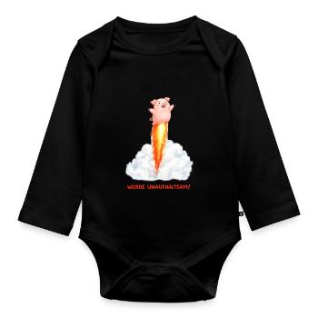 Raketen Schwein Unaufhaltsam - Baby Bio-Langarm-Body - Schwarz - Vorne