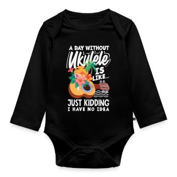 Funny Ukulele Designs and Sayings - Organic Longsleeve Baby Bodysuit - black - Front