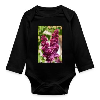 Blooming lilac in spring garden - Organic Longsleeve Baby Bodysuit - black - Front