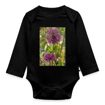 Ornamental leeks in purple: spherical blossoms - Organic Longsleeve Baby Bodysuit - black - Front