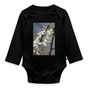 Zarte weiße Kirschblüten im Frühling - Baby Bio-Langarm-Body - Schwarz - Vorne