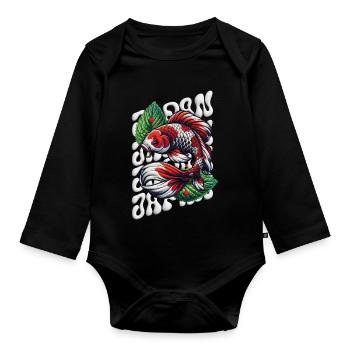 Koi Fish Zen Fluffy Style - Organic Longsleeve Baby Bodysuit - black - Front