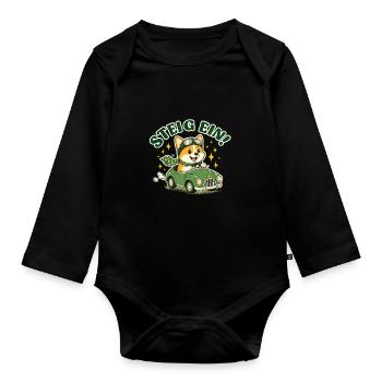 Get on board! Corgi in the car - Organic Longsleeve Baby Bodysuit - black - Front