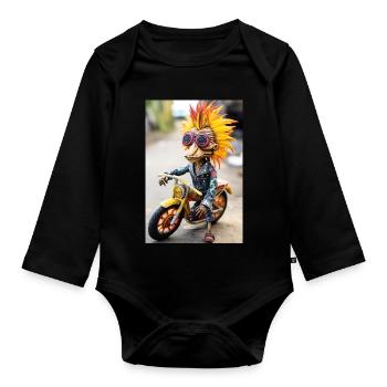 Verrücktes Motorrad-Maskottchen - Baby Bio-Langarm-Body - Schwarz - Vorne