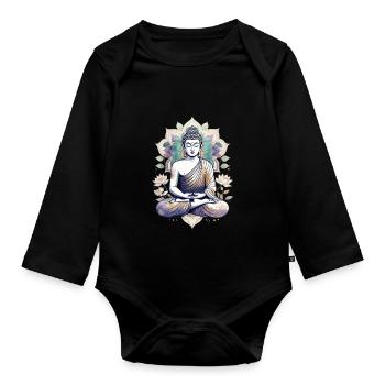 Meditierender Buddha Lotus Mandala - Baby Bio-Langarm-Body - Schwarz - Vorne