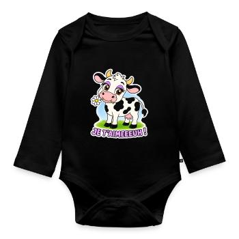 Je t’aimeeeuh ! – Vache amoureuse - Body Bébé bio manches longues - noir - Devant