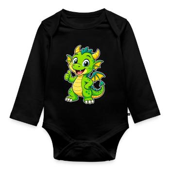 L’ami Dragon Vert - Body Bébé bio manches longues - noir - Devant