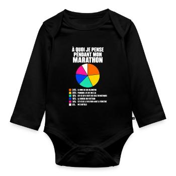À quoi je pense pendant mon marathon - Body Bébé bio manches longues - noir - Devant